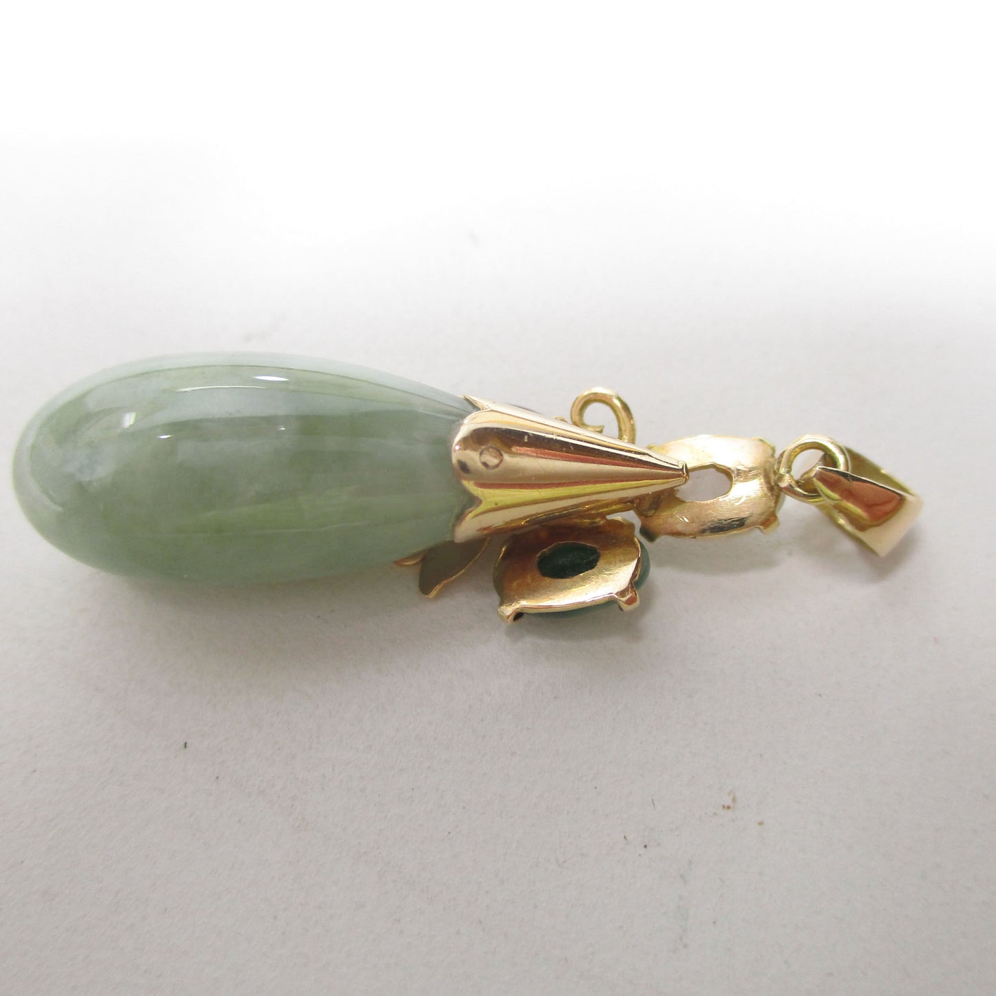 Solid 14K Gold Celadon Jade Pendant Only 3.73 Grams