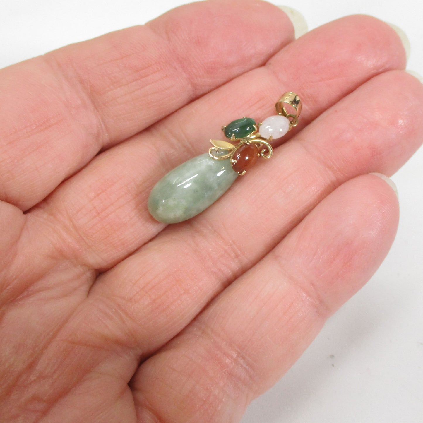 Solid 14K Gold Celadon Jade Pendant Only 3.73 Grams