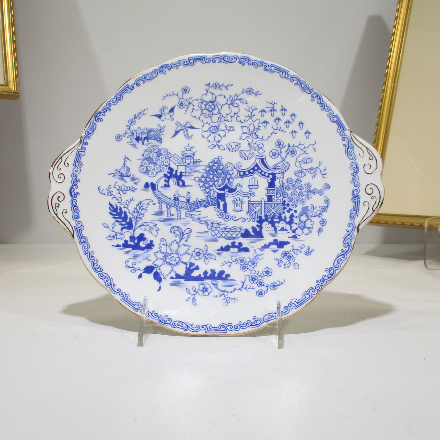 Royal Albert Bone China Mikado Blue Willow Tab Handled Cake Plate 1930's