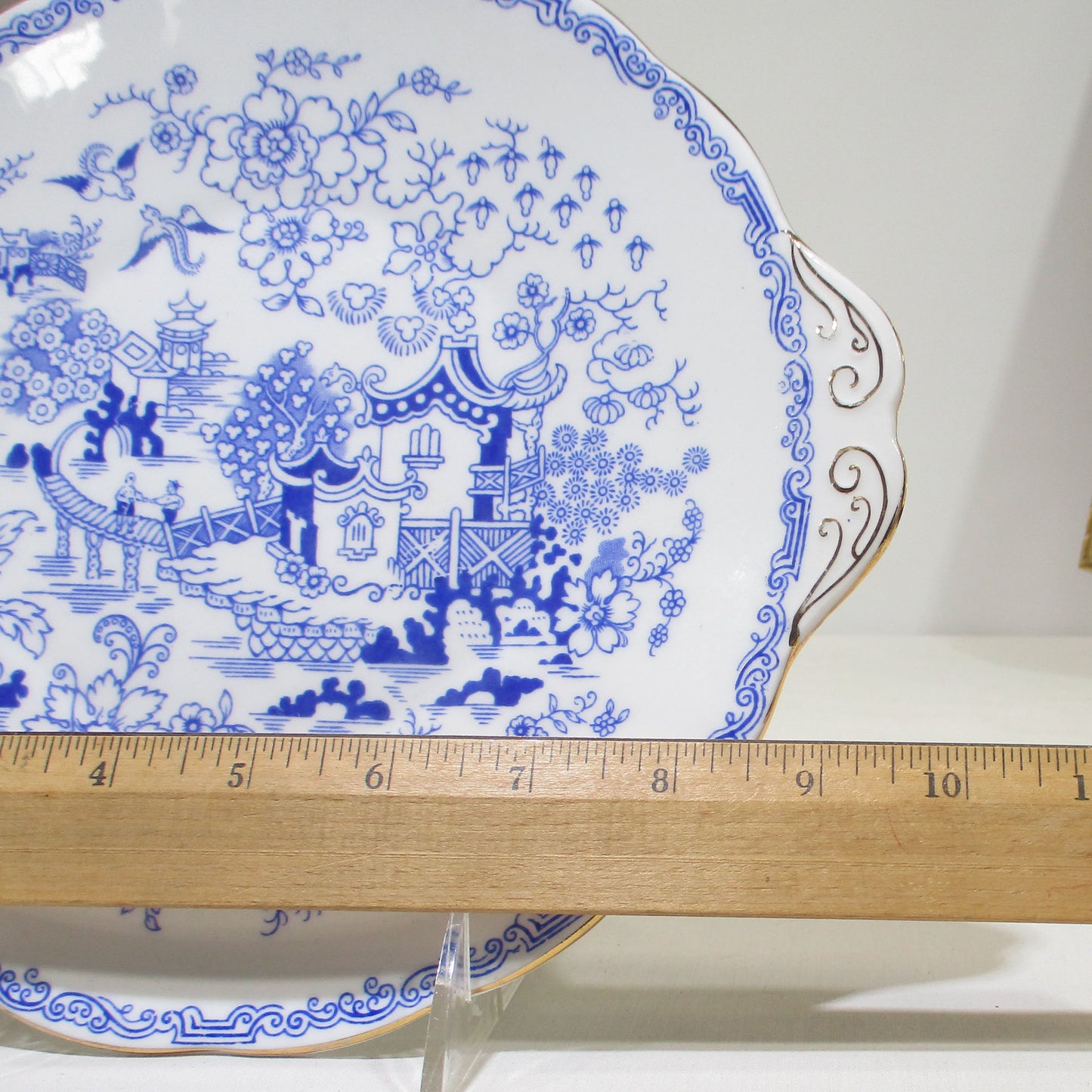 Royal Albert Bone China Mikado Blue Willow Tab Handled Cake Plate 1930's