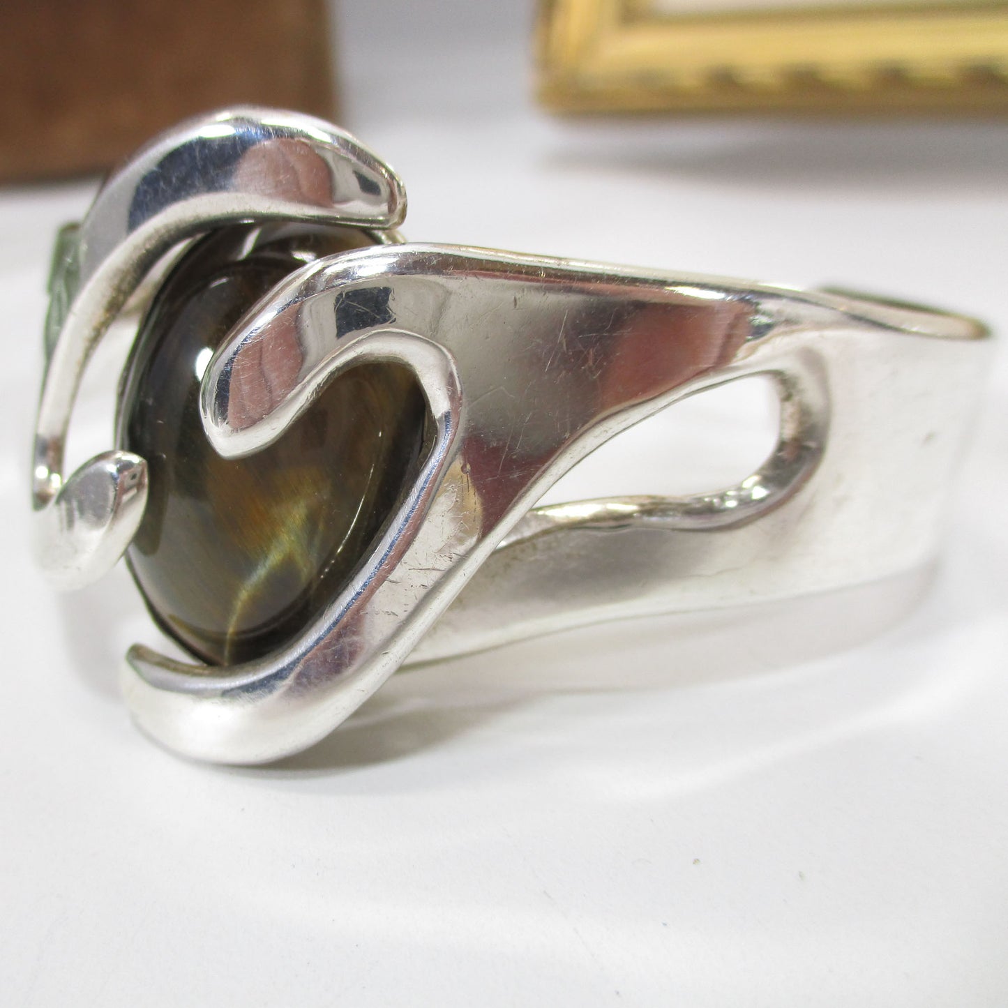 Vintage Taxco Sterling Silver and Tiger's Eye Cuff Bracelet
