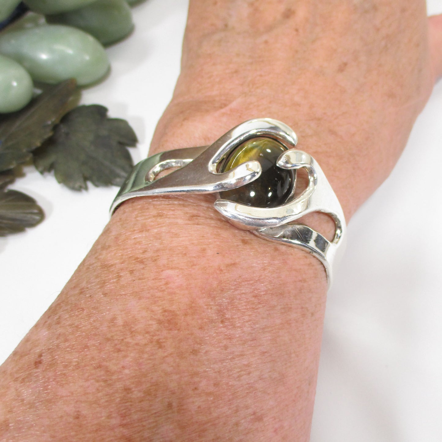 Vintage Taxco Sterling Silver and Tiger's Eye Cuff Bracelet