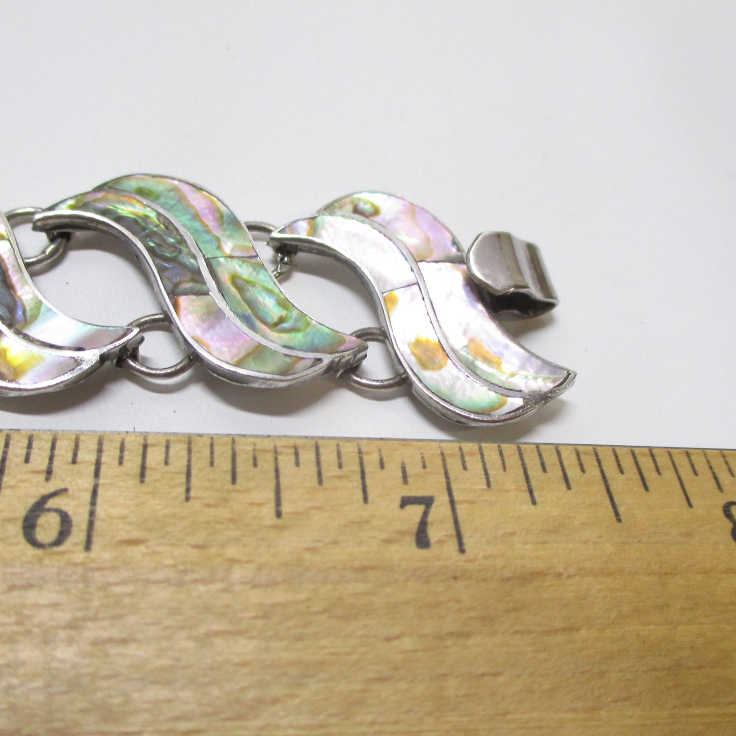 Sterling Silver and Abalone Bracelet 7 " Long Taxco Mexico MWS