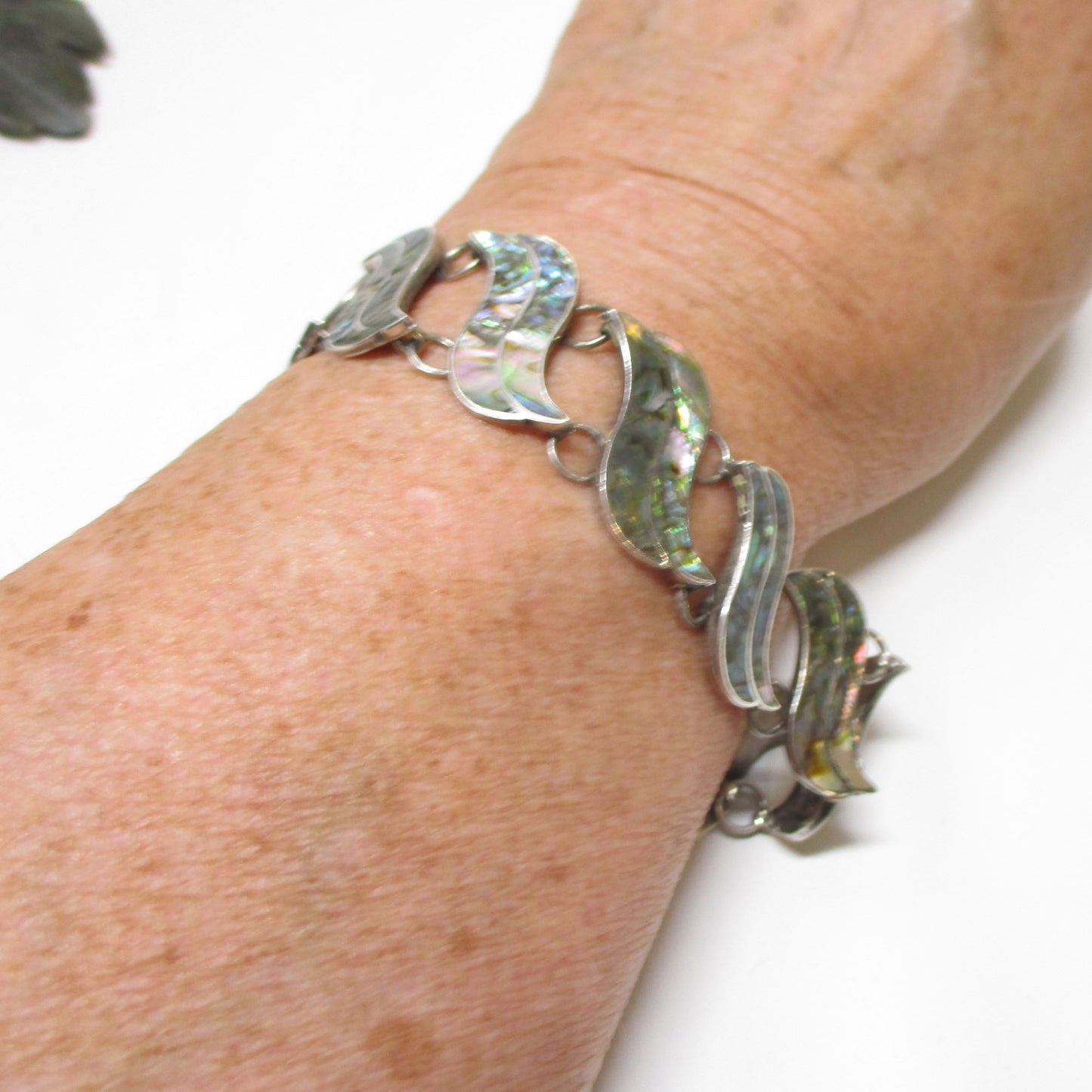 Sterling Silver and Abalone Bracelet 7 " Long Taxco Mexico MWS