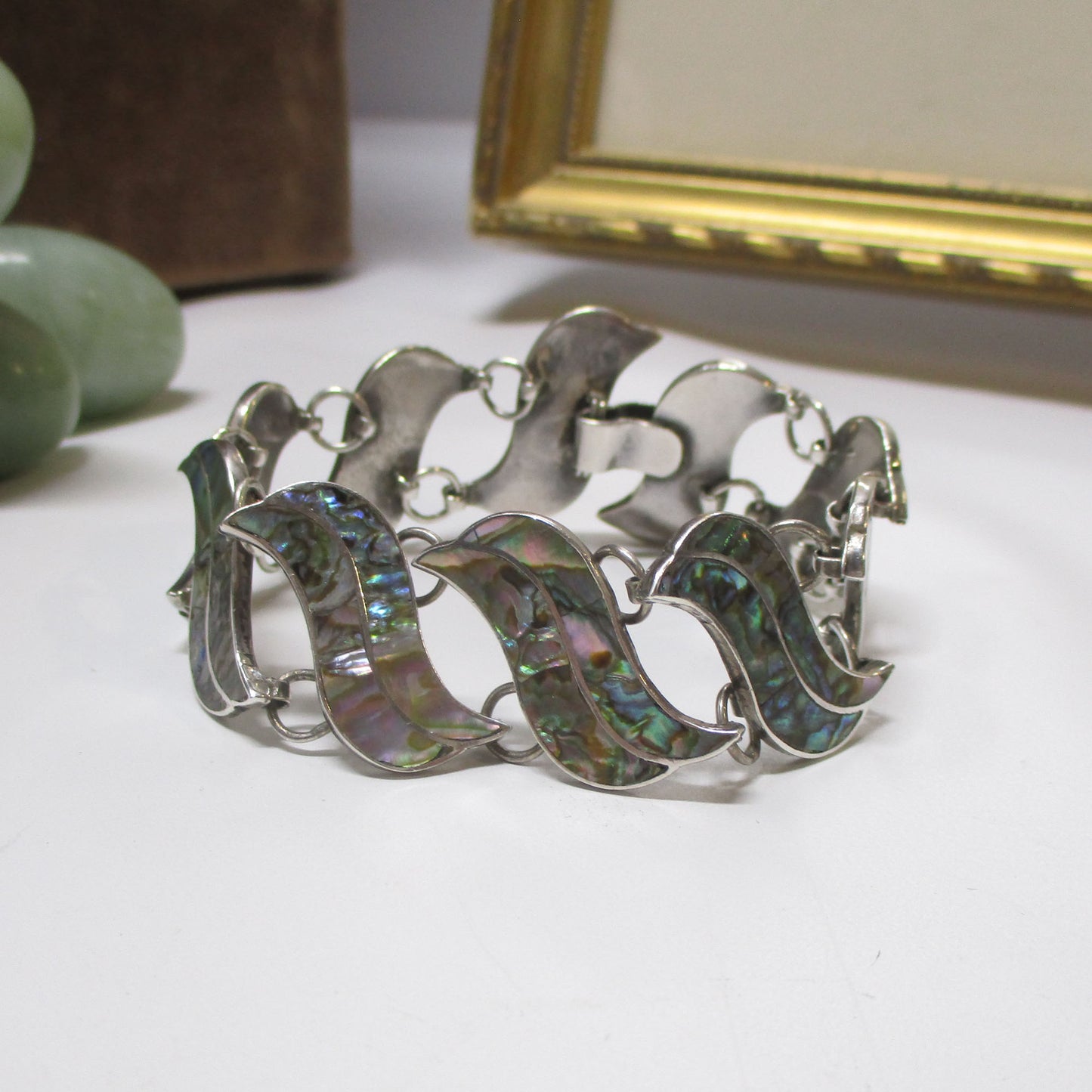 Sterling Silver and Abalone Bracelet 7 " Long Taxco Mexico MWS