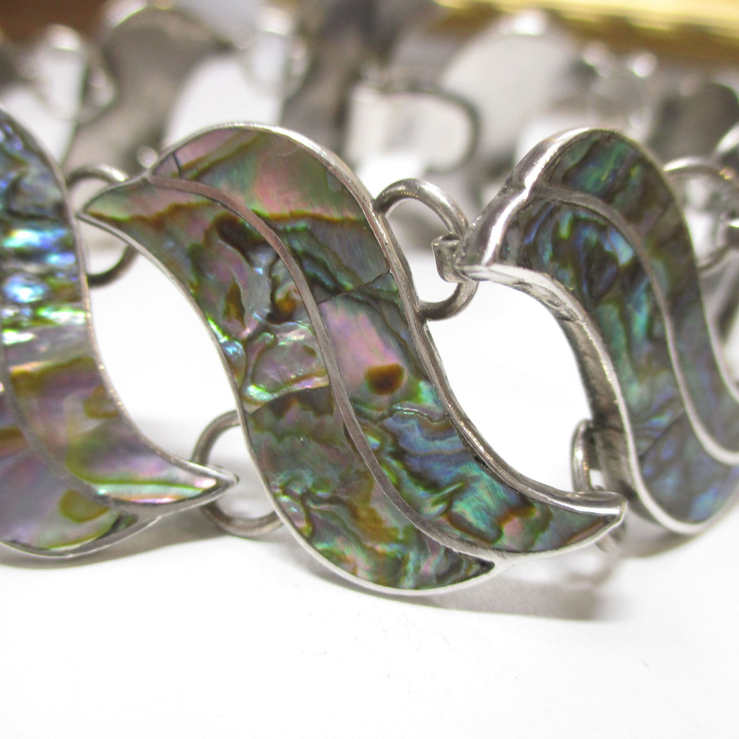 Sterling Silver and Abalone Bracelet 7 " Long Taxco Mexico MWS
