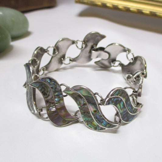 Sterling Silver and Abalone Bracelet 7 " Long Taxco Mexico MWS