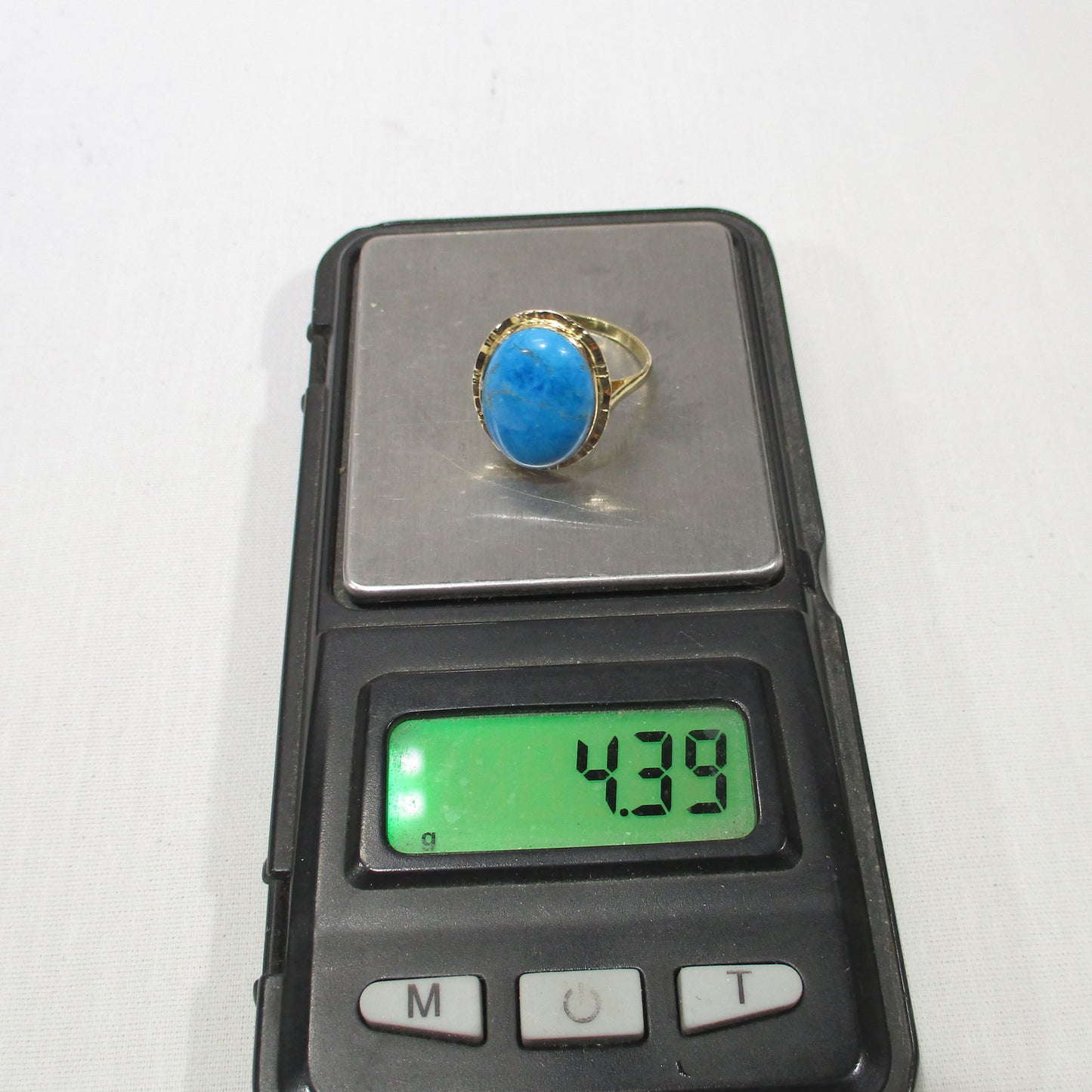 Gr 157 Solid 14K Gold and Turquoise Signet Ring Size 7 1/2