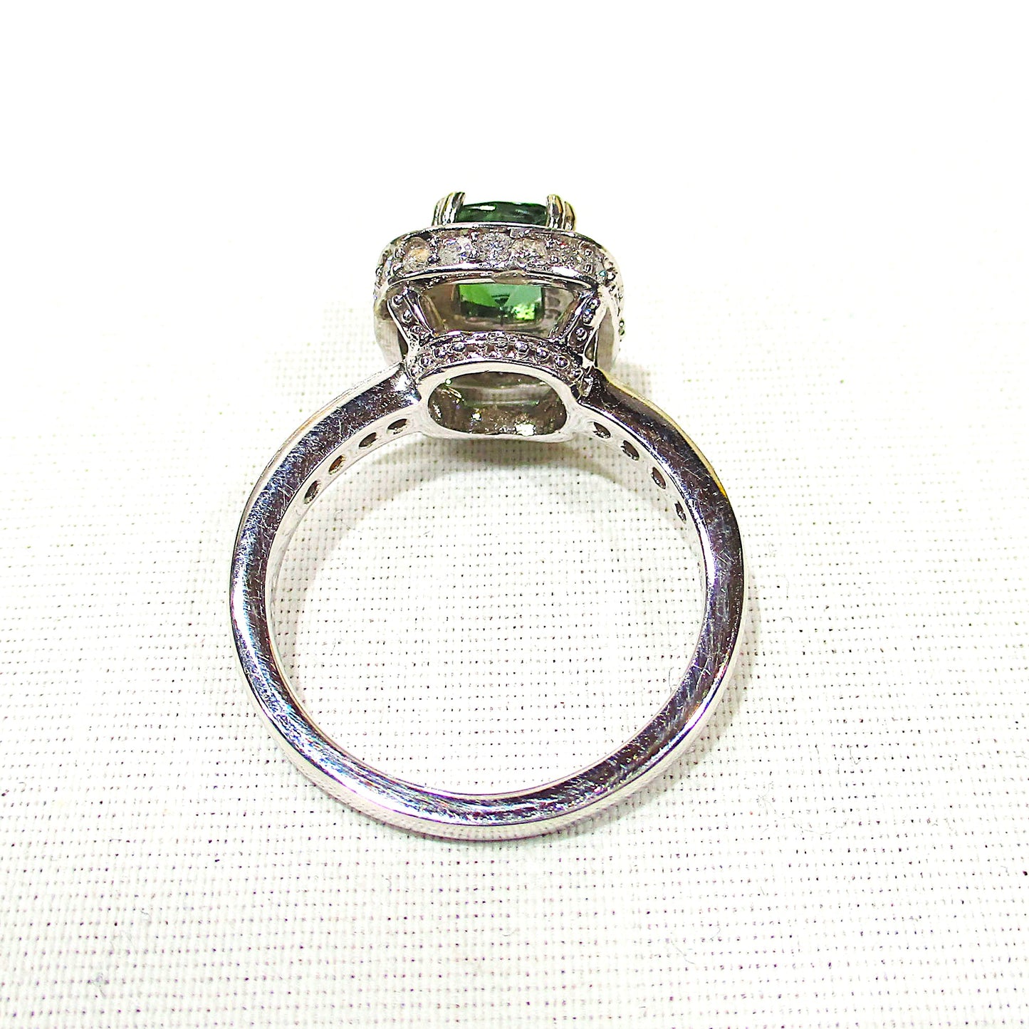 Gr 157 Green Tourmaline 1/2 Carat Diamond and 18K White Gold Halo Ring Custom Made