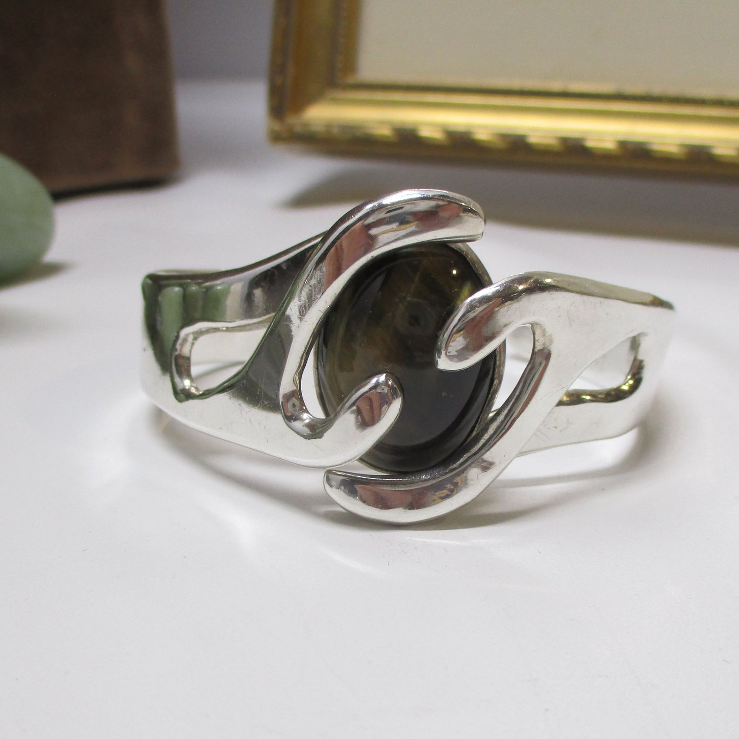 Vintage Taxco Sterling Silver and Tiger's Eye Cuff Bracelet