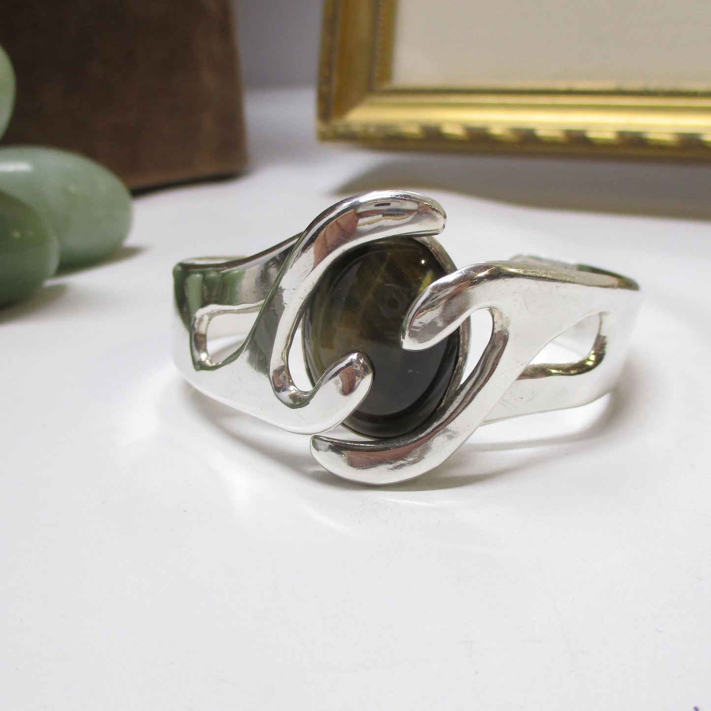 Vintage Taxco Sterling Silver and Tiger's Eye Cuff Bracelet