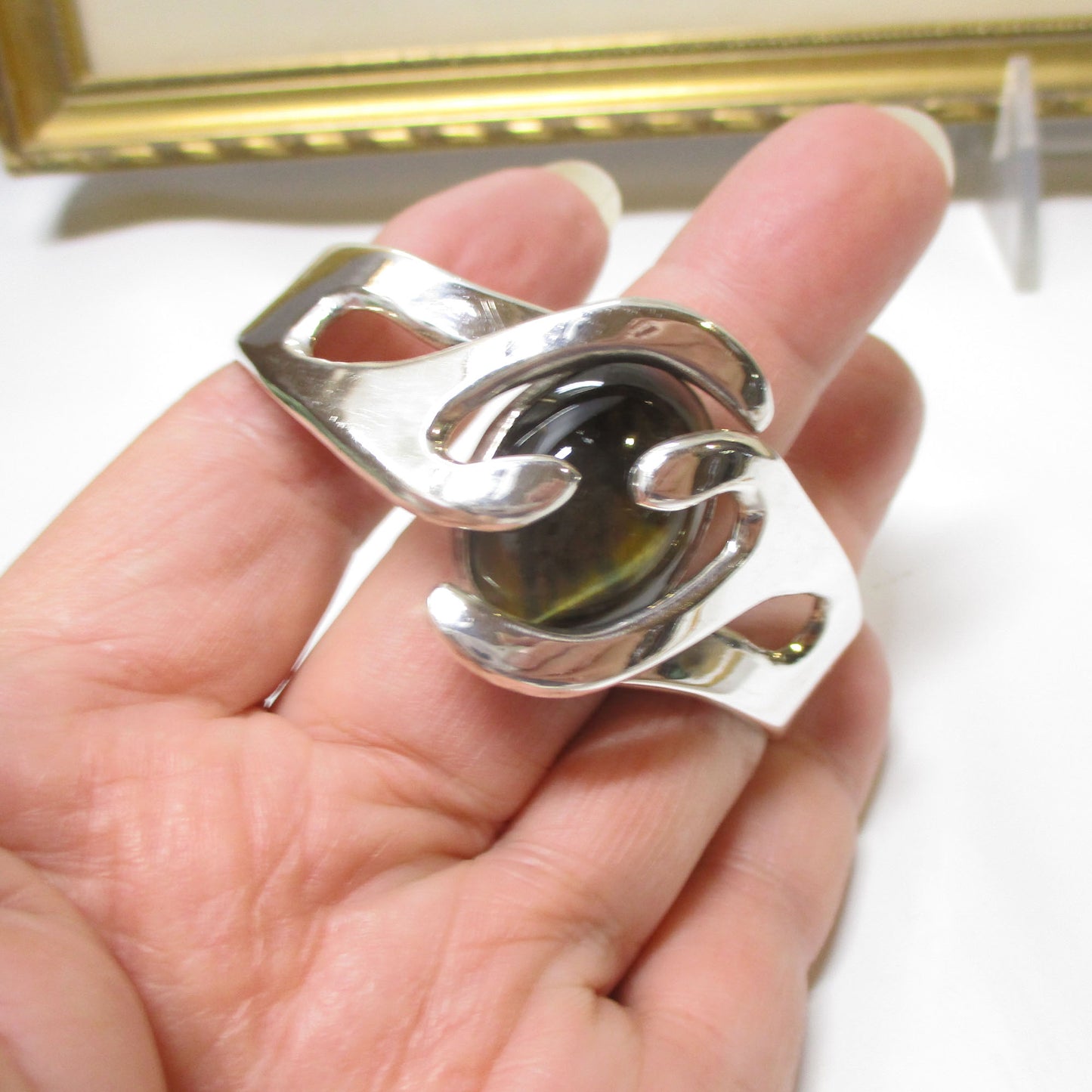 Vintage Taxco Sterling Silver and Tiger's Eye Cuff Bracelet