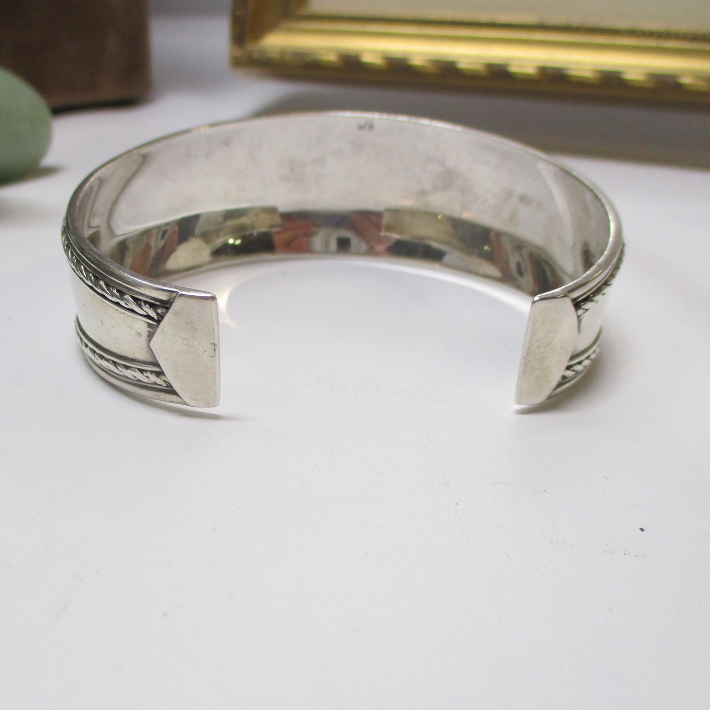 Sterling Silver Rope Edge Tapered Cuff Bracelet 25.30 Grams