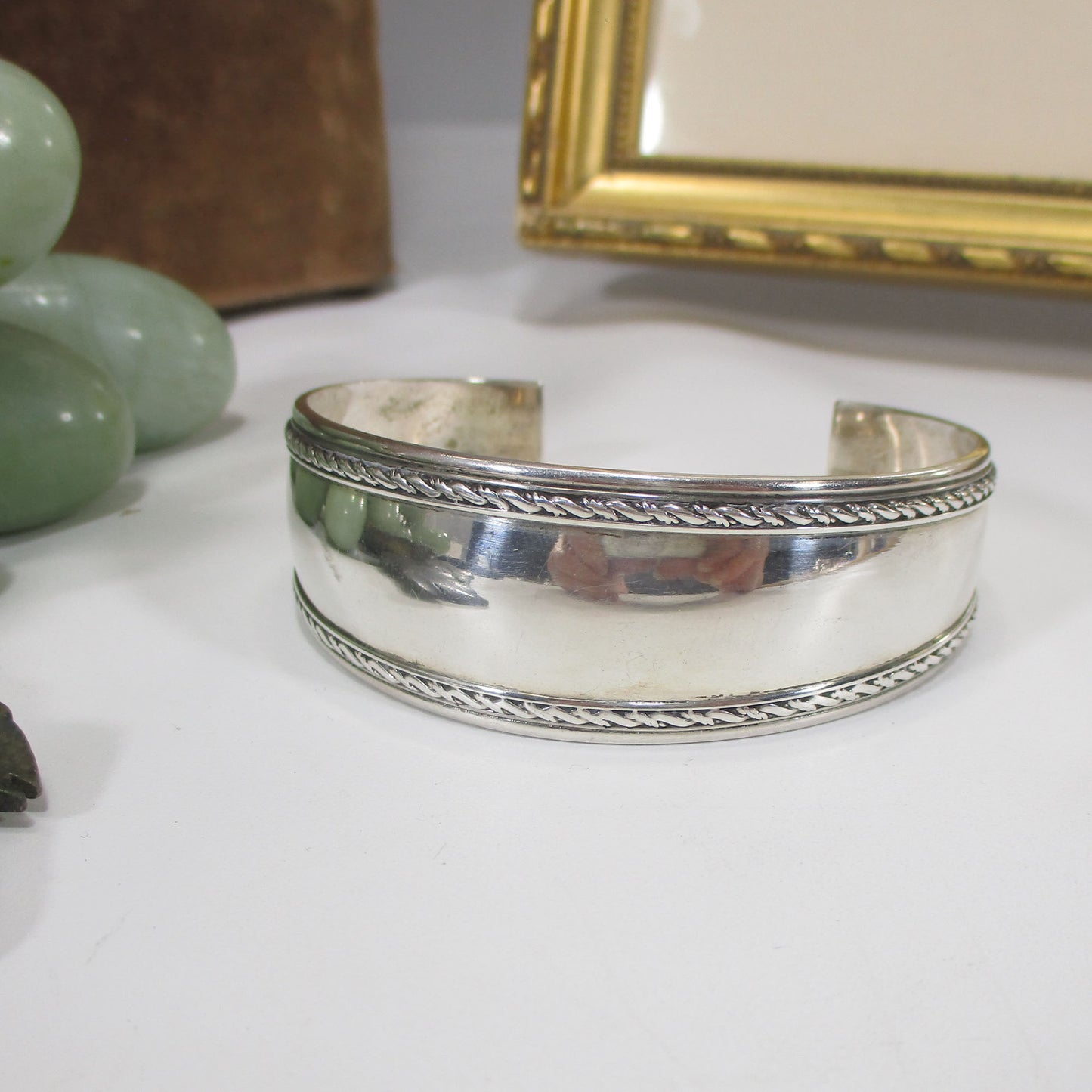 Sterling Silver Rope Edge Tapered Cuff Bracelet 25.30 Grams