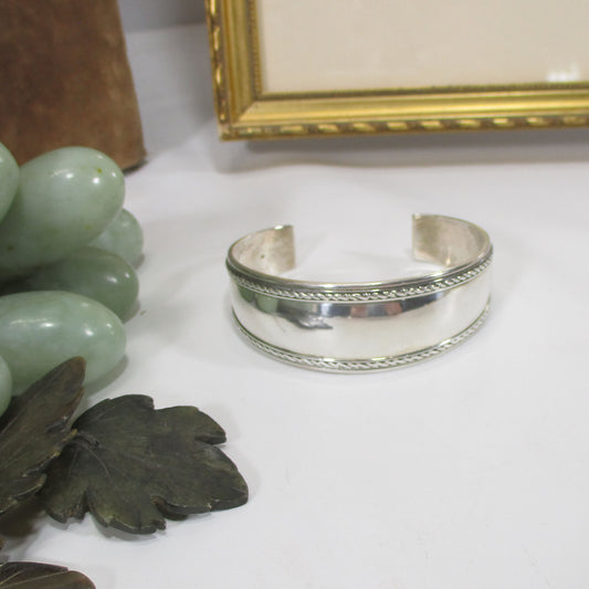 Sterling Silver Rope Edge Tapered Cuff Bracelet 25.30 Grams