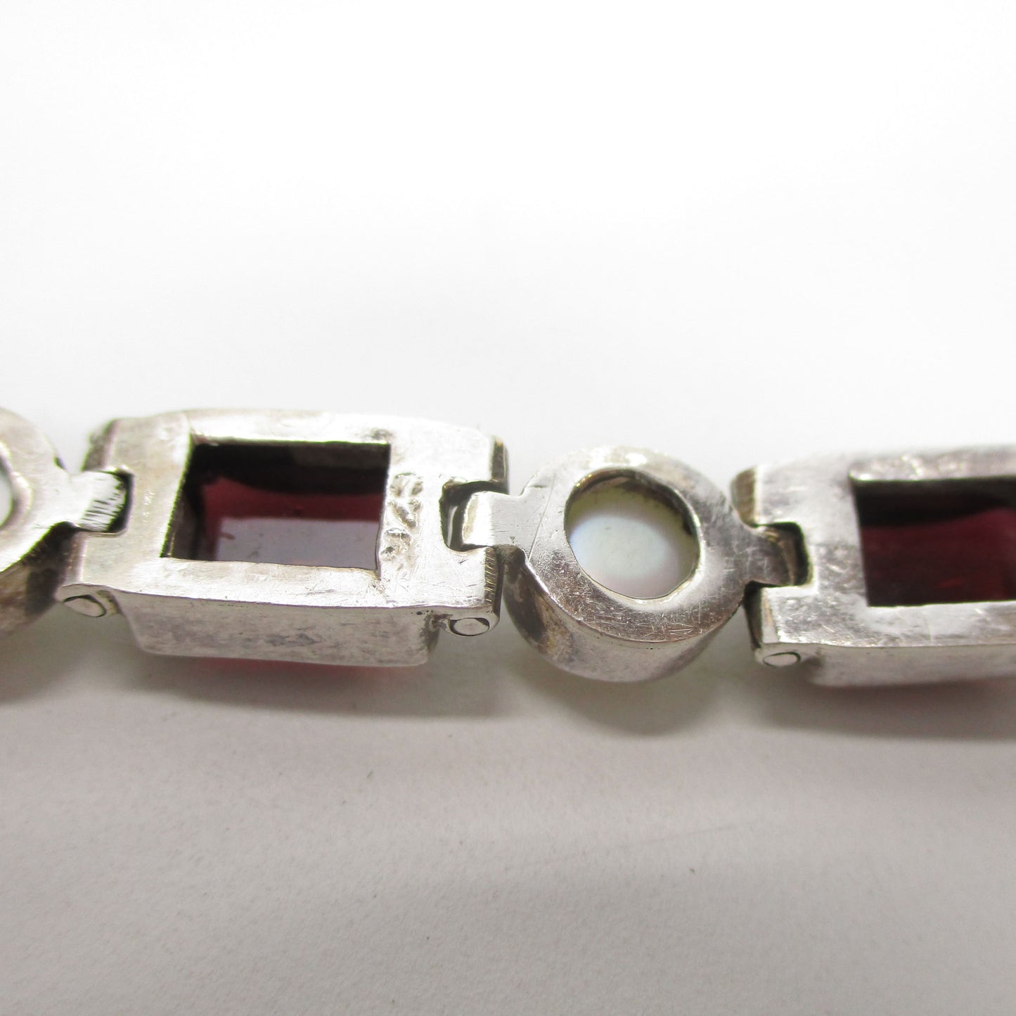 Sterling Silver, Pearl and Garnet Link Bracelet