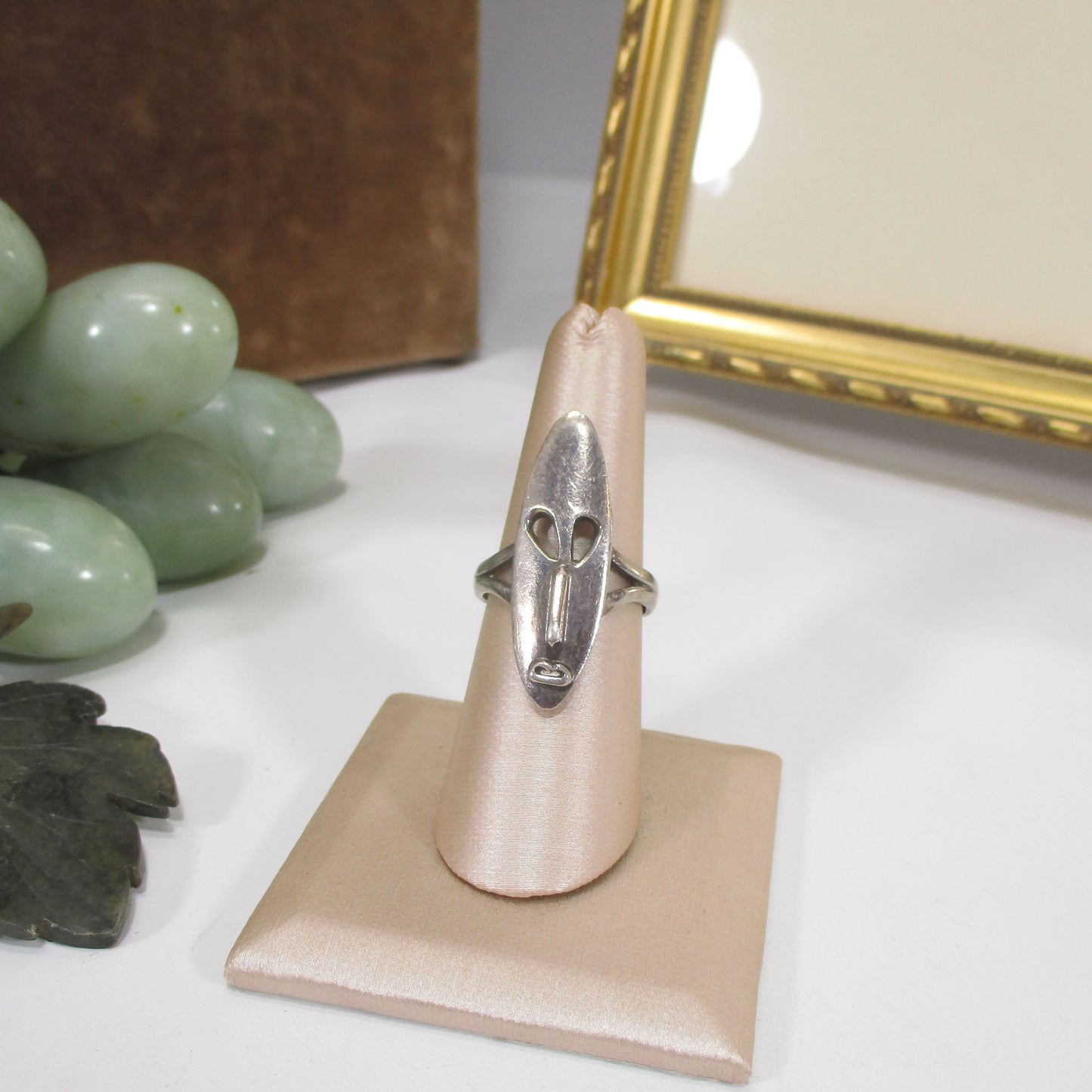 Vintage Mexico Sterling Silver Carved Face Signet Ring