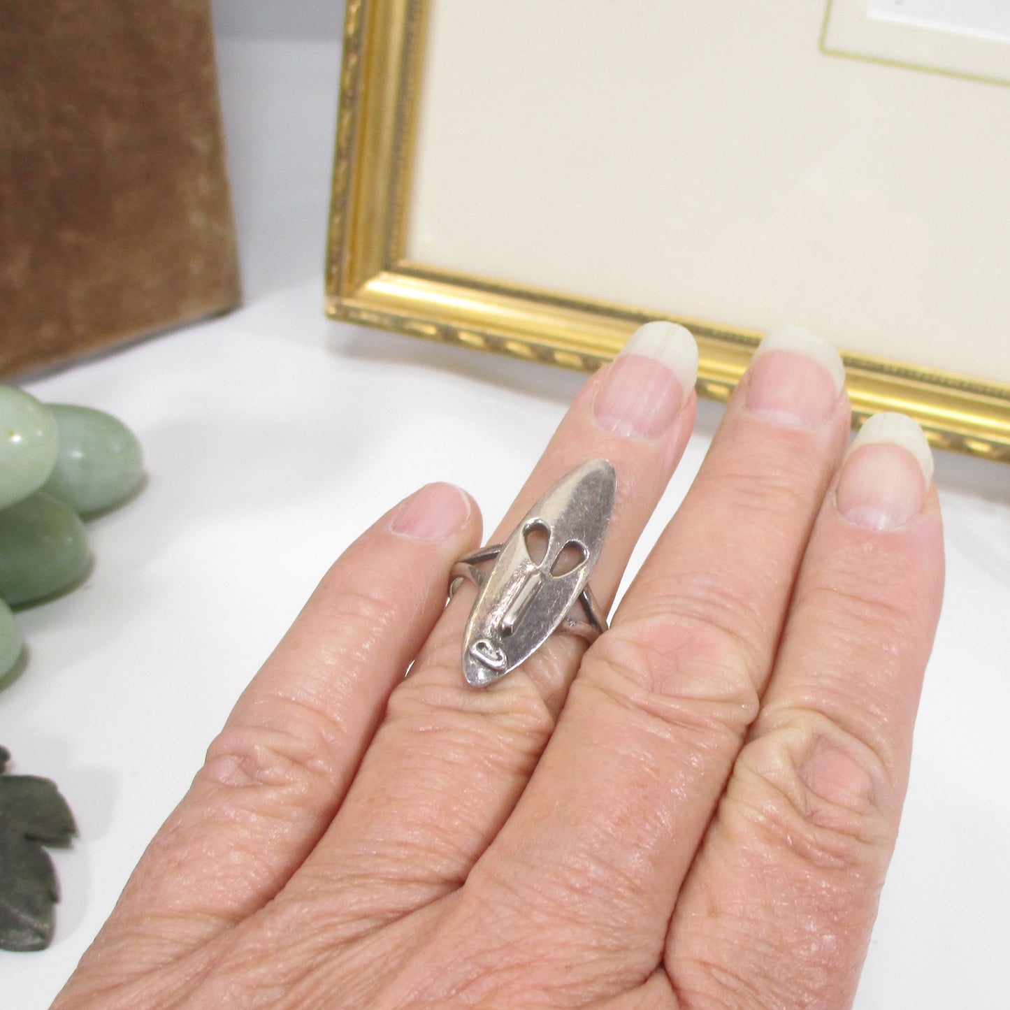 Vintage Mexico Sterling Silver Carved Face Signet Ring