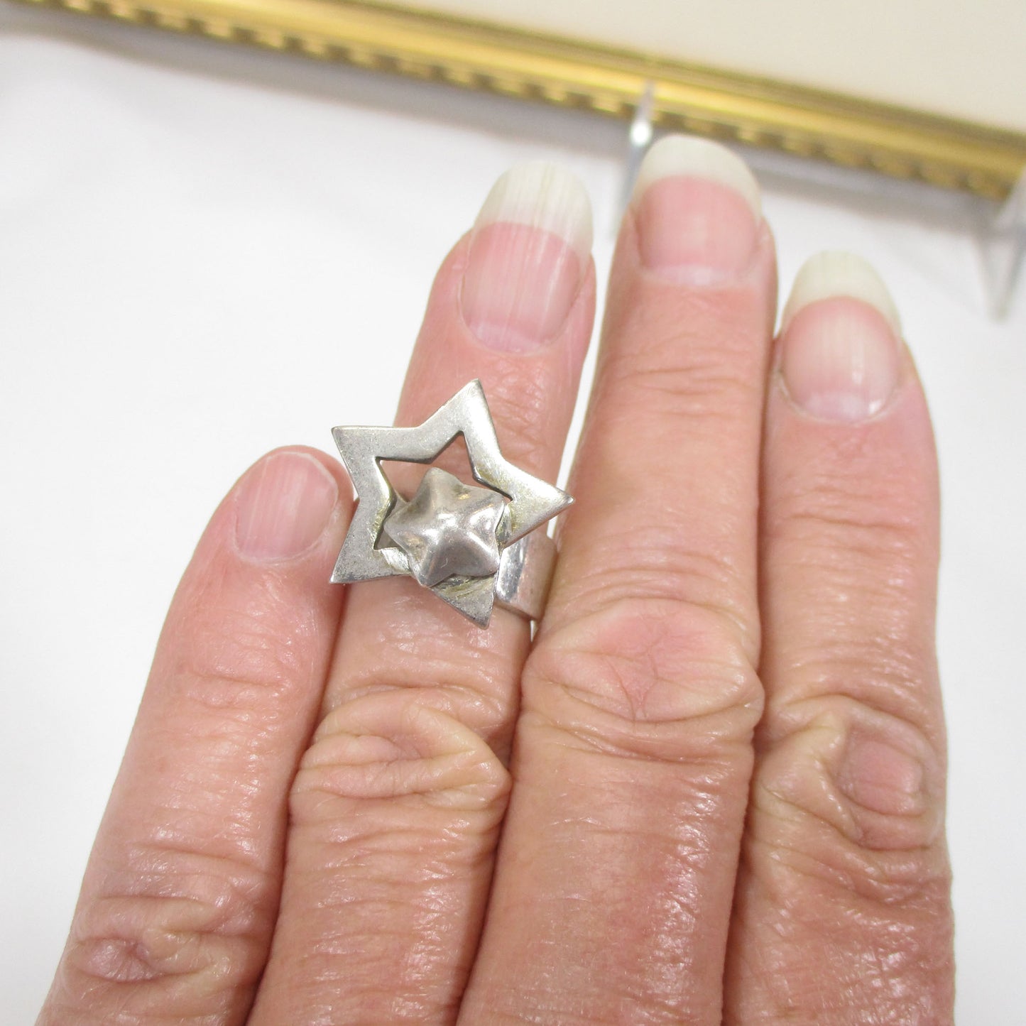 Sterling Silver Taxco Spinner Ring Stars Size 6
