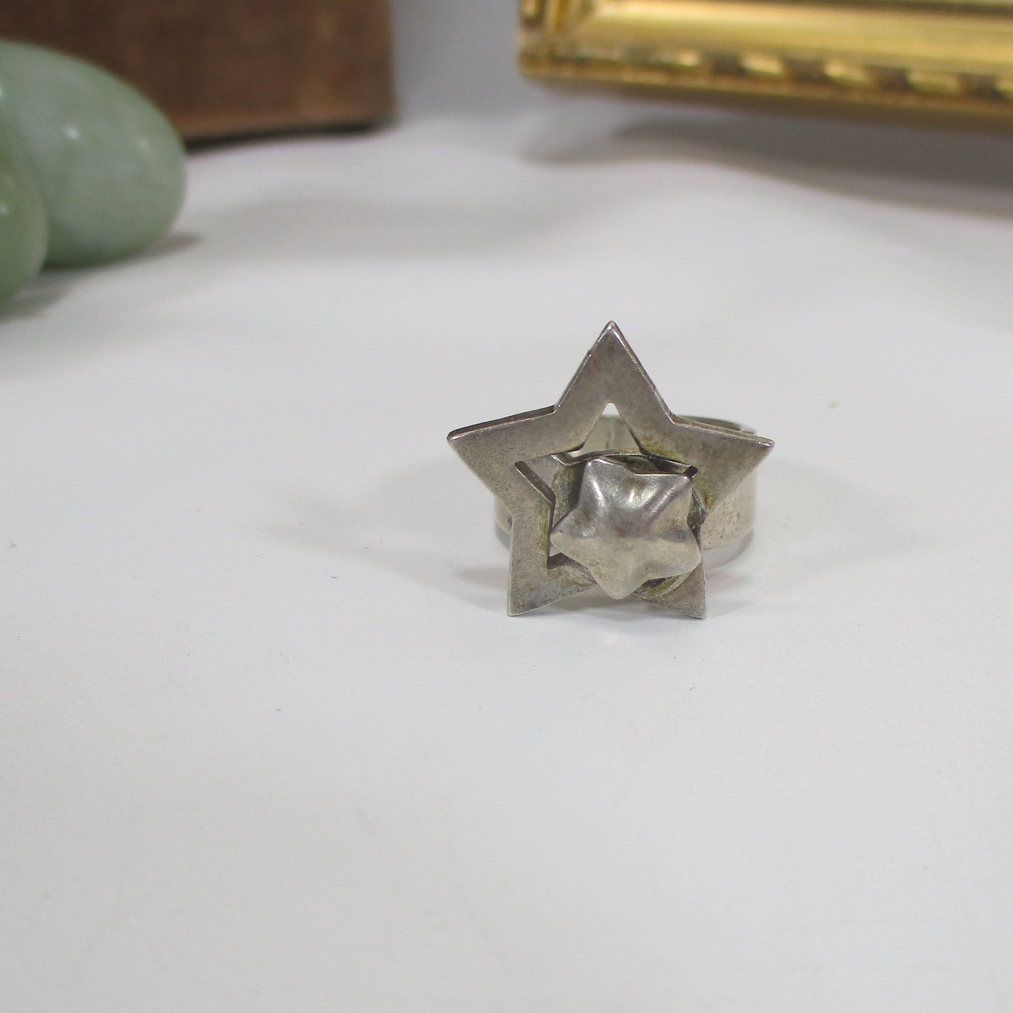 Sterling Silver Taxco Spinner Ring Stars Size 6