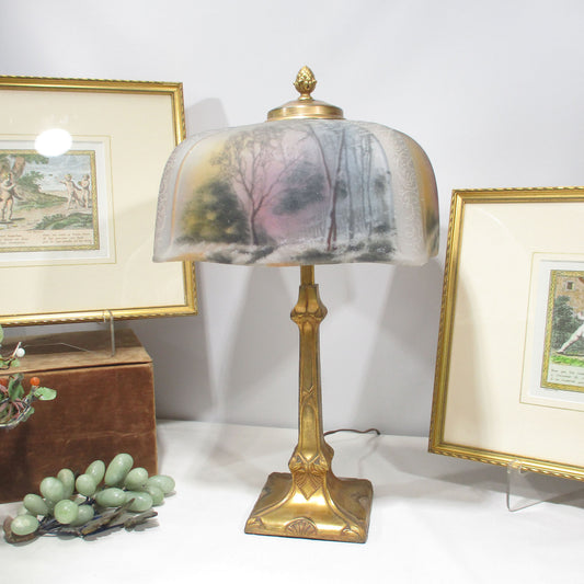 Pittsburgh Lamp with Reverse Painted Shade Winter Scene PG40