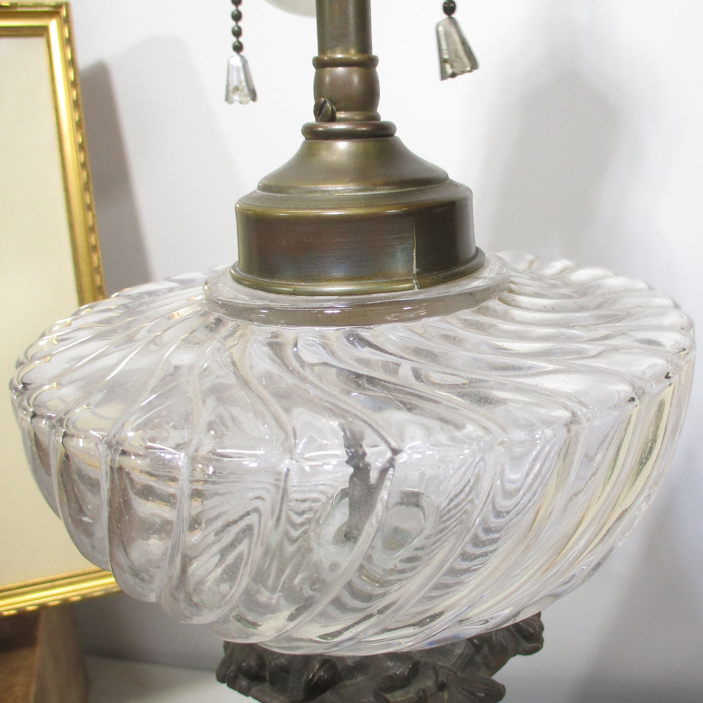 Hollywood Regency Bronze and Opaline Glass Double Light Lamp Paul Hanson PG 25