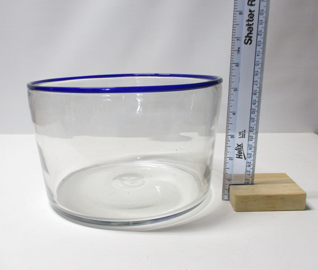 Americana Pittsburgh Glass Blue Applied Rim Pontil Bowl 19th Century Large 8 1/2" Diameter