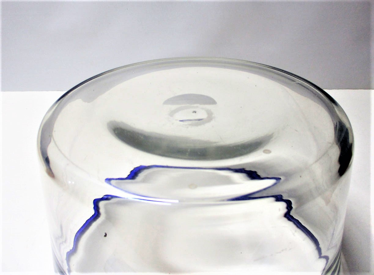 Americana Pittsburgh Glass Blue Applied Rim Pontil Bowl 19th Century Large 8 1/2" Diameter