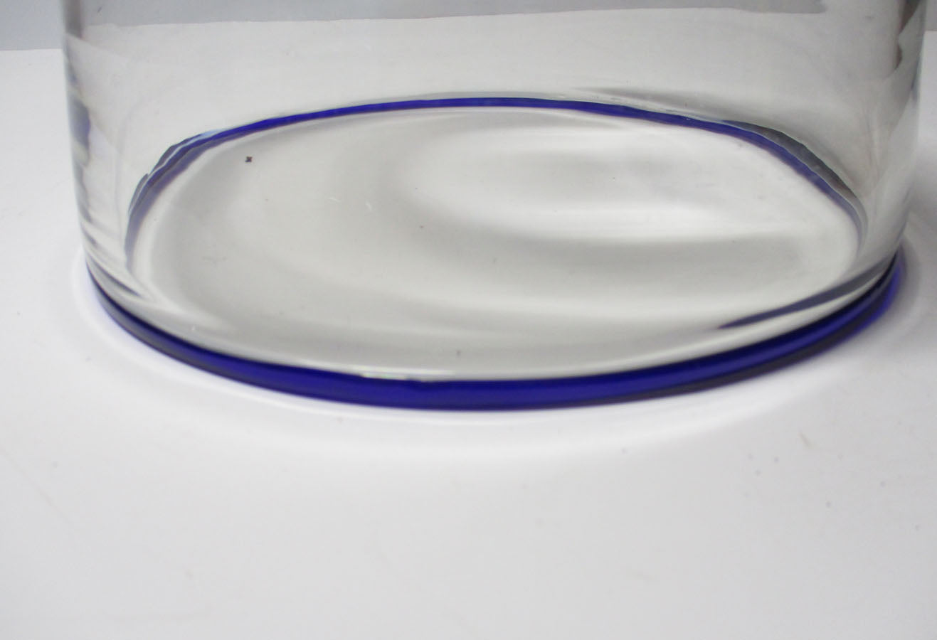 Americana Pittsburgh Glass Blue Applied Rim Pontil Bowl 19th Century Large 8 1/2" Diameter