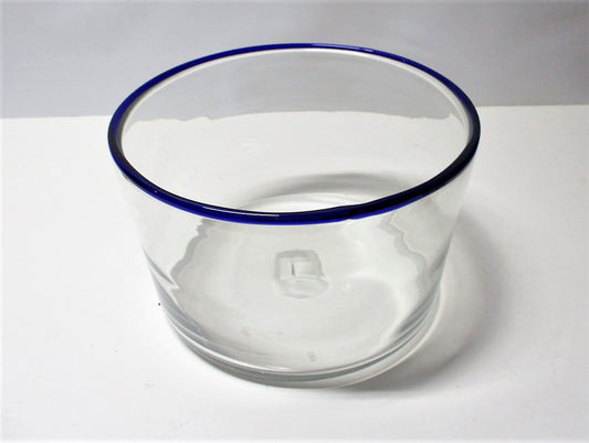 Americana Pittsburgh Glass Blue Applied Rim Pontil Bowl 19th Century Large 8 1/2" Diameter