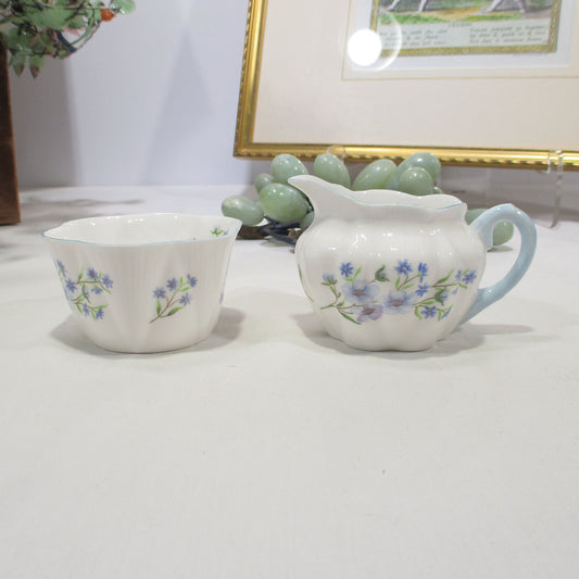 Shelley Porcelain Dainty Blue Rock Sugar Bowl and Creamer