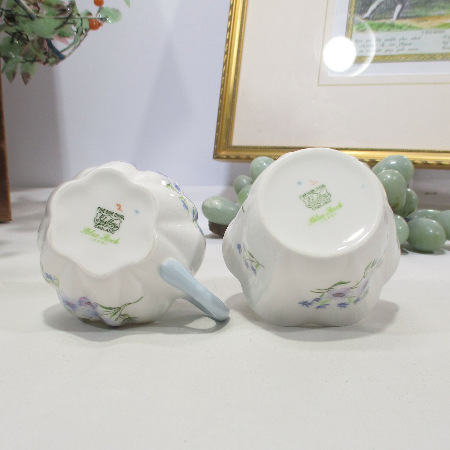 Shelley Porcelain Dainty Blue Rock Sugar Bowl and Creamer