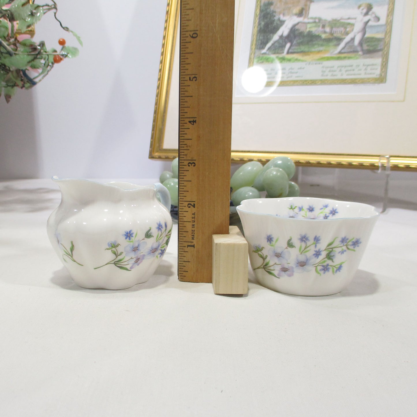 Shelley Porcelain Dainty Blue Rock Sugar Bowl and Creamer