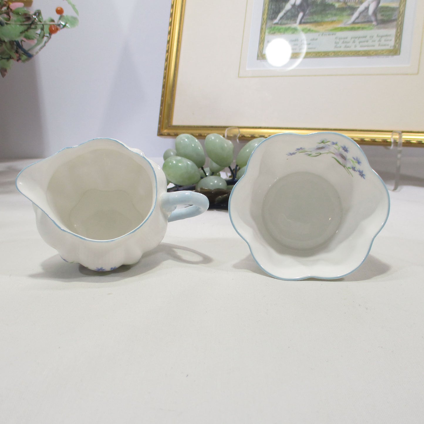 Shelley Porcelain Dainty Blue Rock Sugar Bowl and Creamer