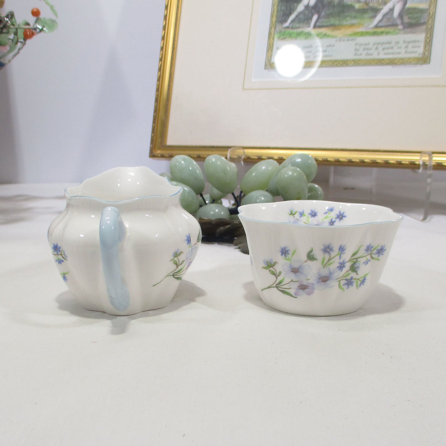 Shelley Porcelain Dainty Blue Rock Sugar Bowl and Creamer