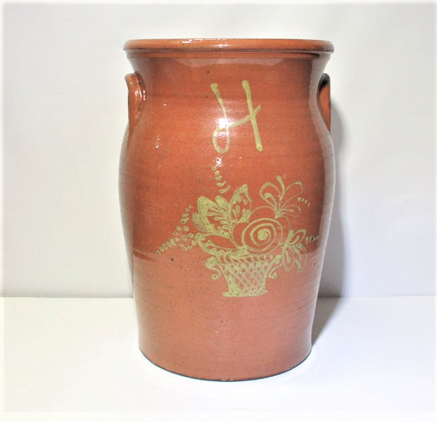 Huge Redware Crock Slip-Decorated and Signed