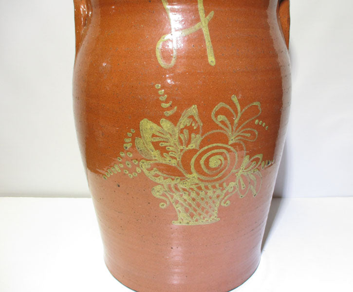 Huge Redware Crock Slip-Decorated and Signed