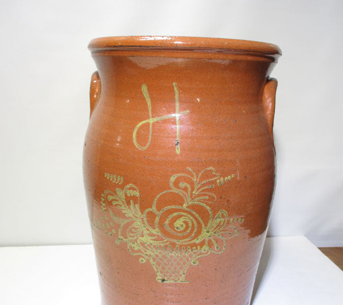 Huge Redware Crock Slip-Decorated and Signed