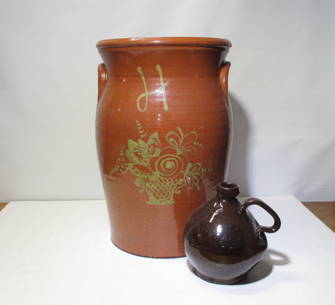 Huge Redware Crock Slip-Decorated and Signed