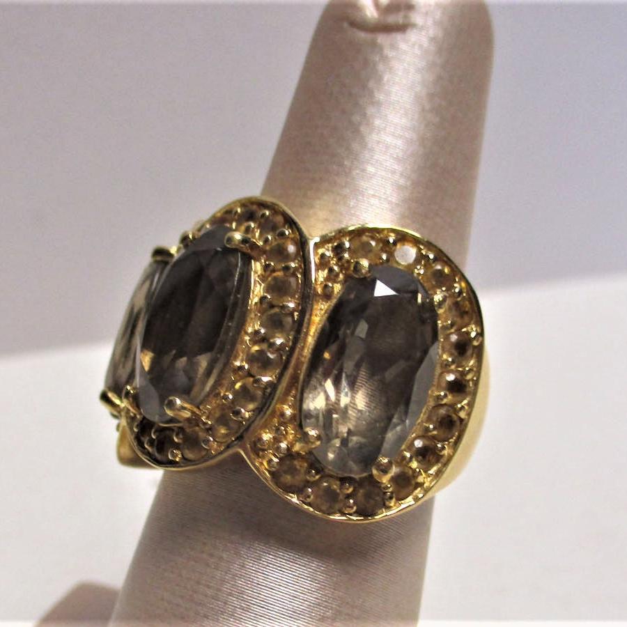 Sterling Silver Vermeil Smoky Quartz Statement Ring East West Setting