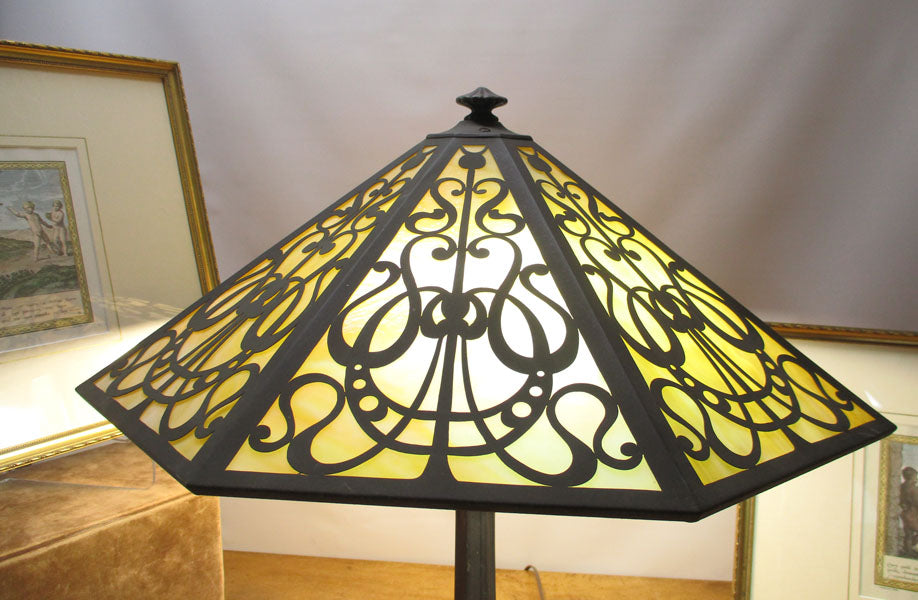 Miller Arts and Crafts Slag Glass Double Light Table Lamp