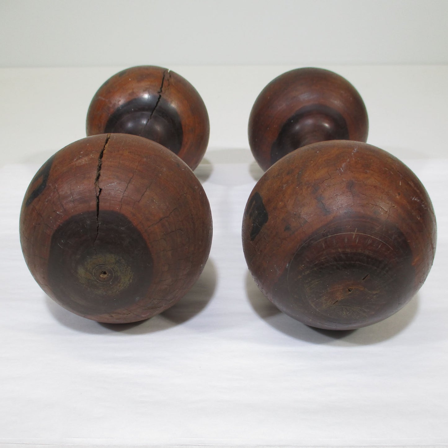 Antique Lignum Vitae Wooden Dumbbell Pair Hand Weights Primitive