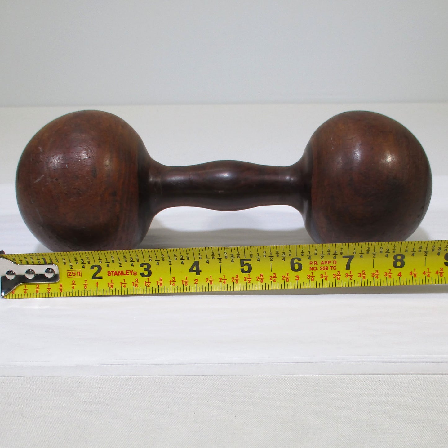 Antique Lignum Vitae Wooden Dumbbell Pair Hand Weights Primitive