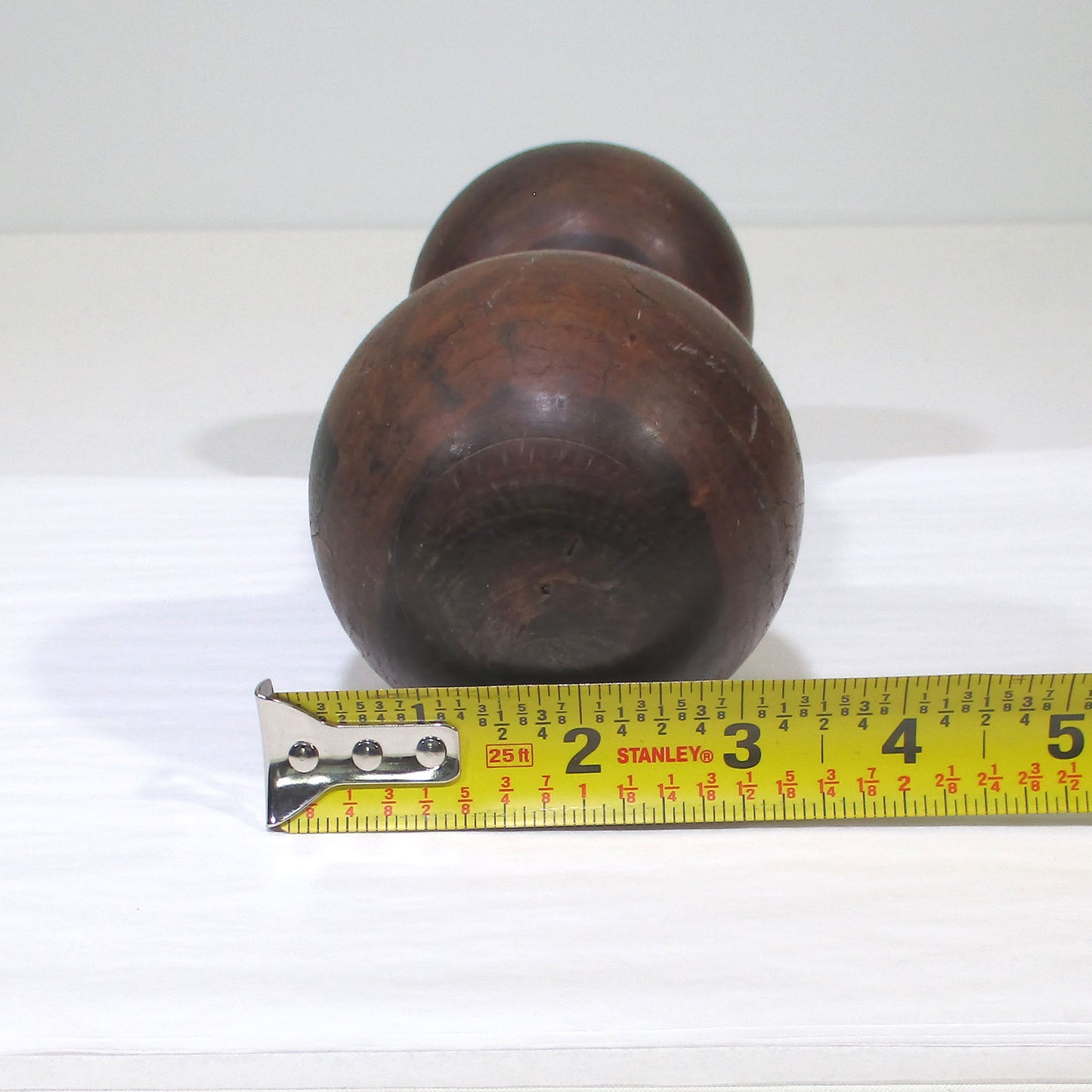 Antique Lignum Vitae Wooden Dumbbell Pair Hand Weights Primitive