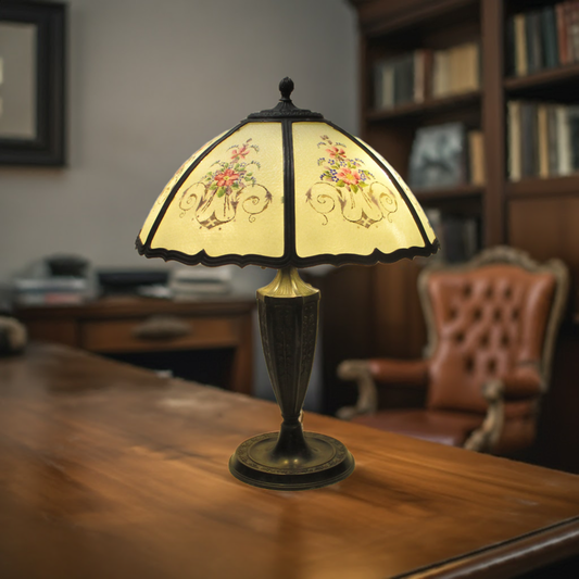 Miller Lamp Vintage-Stained Slag Glass Shade Two Light Lamp 1920's