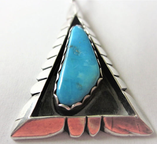 Signed Navajo Dennis Kalisteo Sterling Silver and Turquoise Picture Frame or Shadow Box Pendant