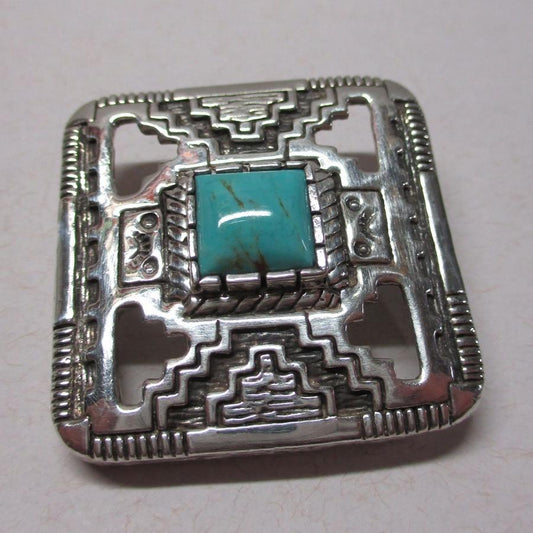 Southwestern Carol Felley Sterling Silver and Turquoise Pin