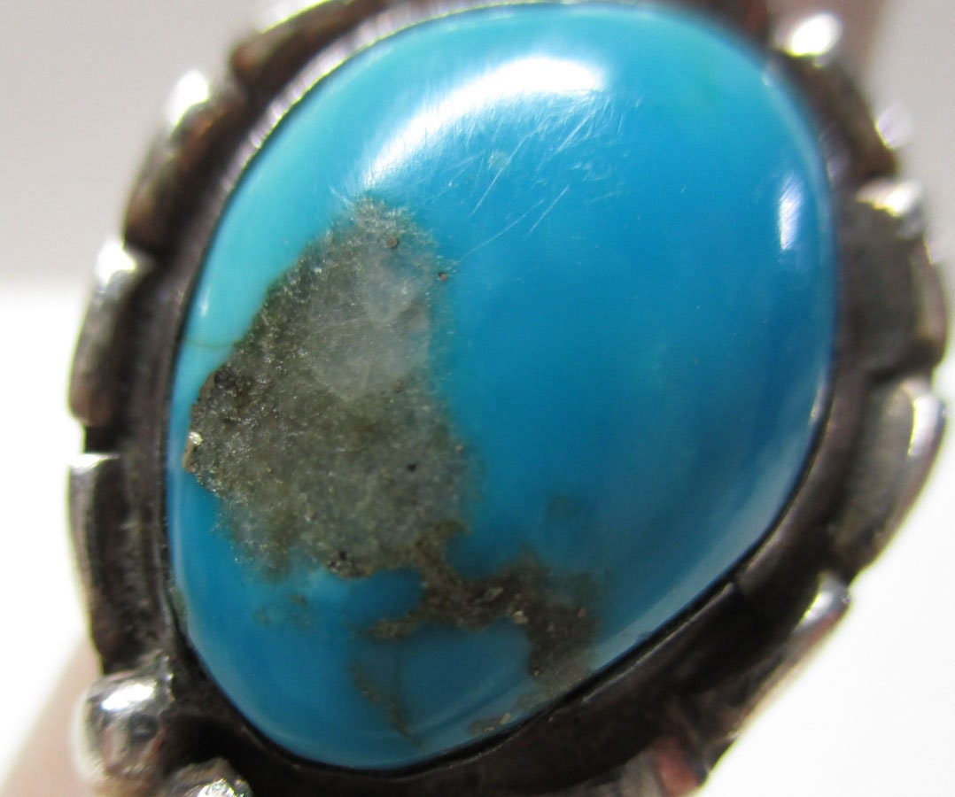 Gr 29 Navajo Native American Southwestern Old Pawn Sterling Silver Quartz Turquoise Ring