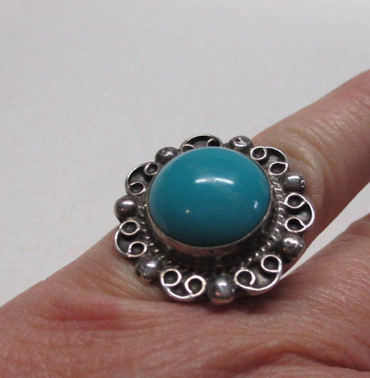 Gr 29 Mexico Plateria Southwestern  Sterling Silver Turquoise Ring