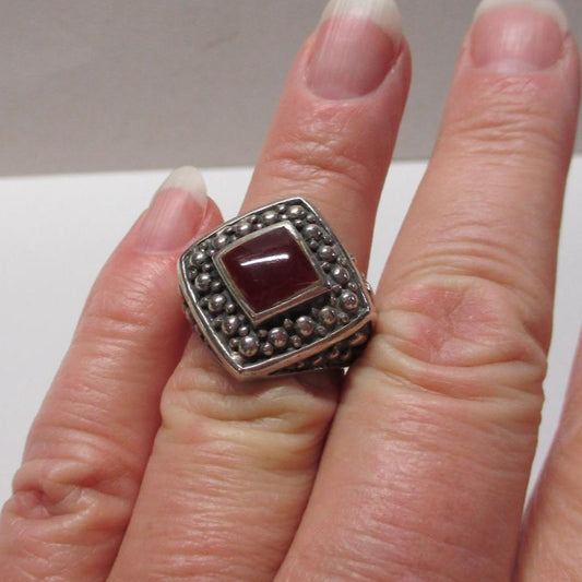 Sterling Silver and Carnelian Granulated Pebble Ring Size 7